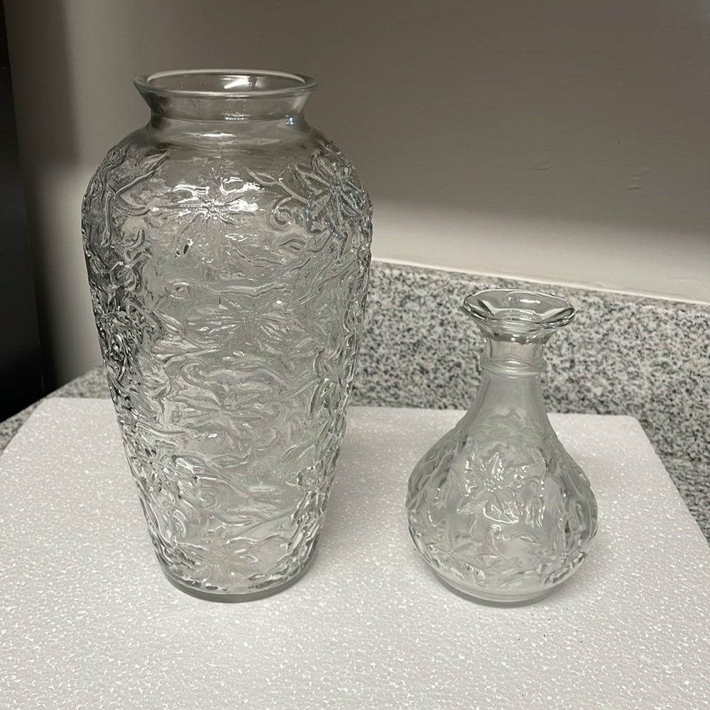 #556 2-Vintage Princess House Fantasia Crystal Vases approx 9&1/4” & 5&1/2”Tall